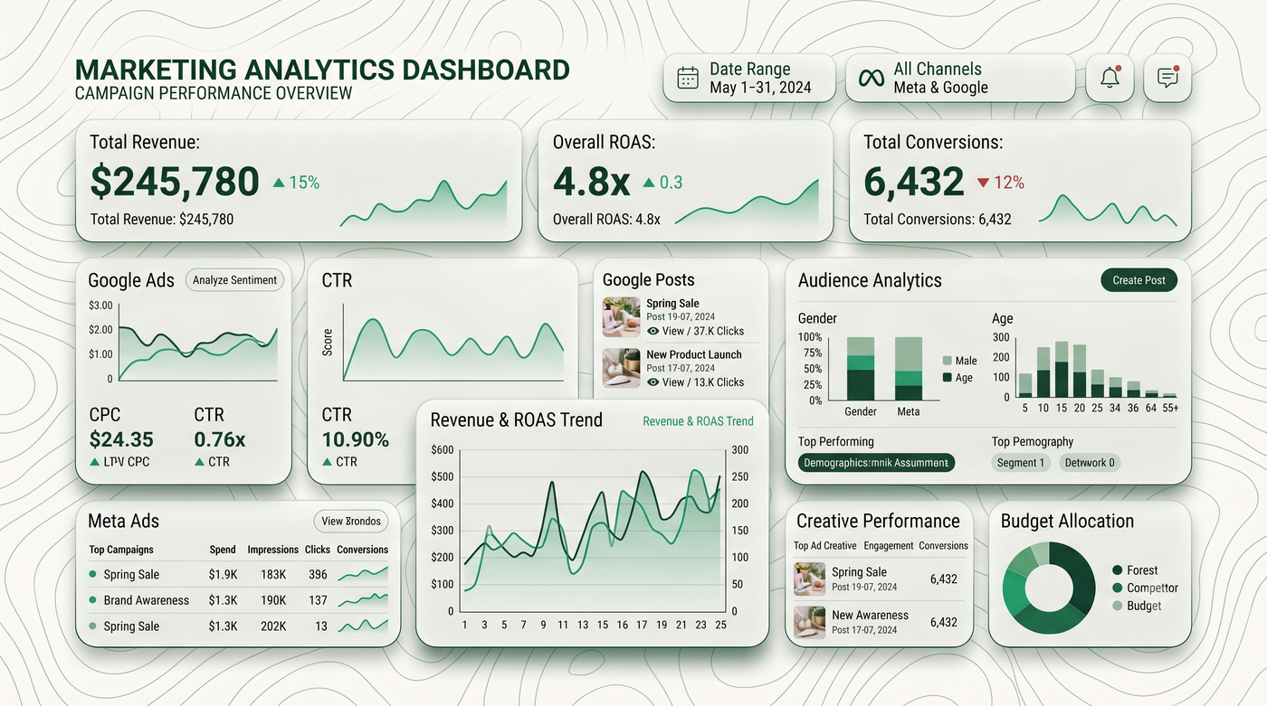 Marketing performance analytics dashboard.